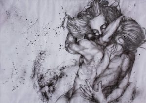 Emila Sirakova. Fra gl'infelici sembrano le pene assai men gravi. Pastelli e acrilico su carta oleata