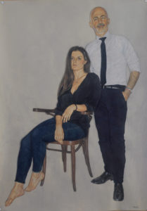 Riccardo Mannelli, Contemporanei. Pittura su cotone, 2019. Collezione privata