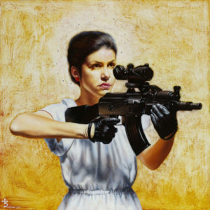 Saturno Buttò, Cacciatrice di iconoclasti. Olio su tavola, 2012