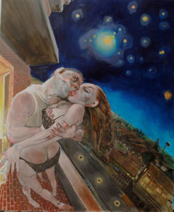 Enrico Robusti, Oh caro! Sento che la notte partorirà lune rosse… Olio su tela, 120x100 cm, 2012