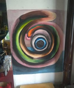 Marta Sesana, Spirale. Acrilico e bianco per muri su muro, Laboratorio Luna, Socraggio 2019